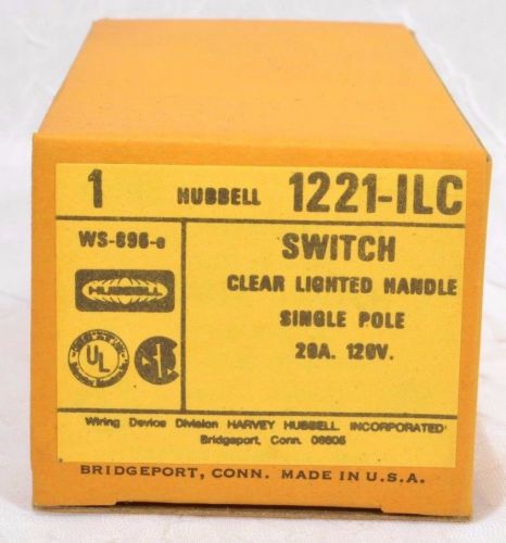 HUBBELL ILLUMINATED TOGGLE SWITCH 1221-ILC Single Pole 20A/120V  NOS