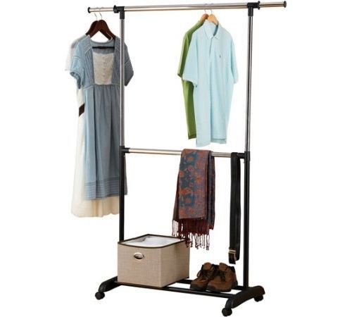 Laundry Closet Adjustable 2-Tier Garment Rack, Chrome Shelf Shoes Organized