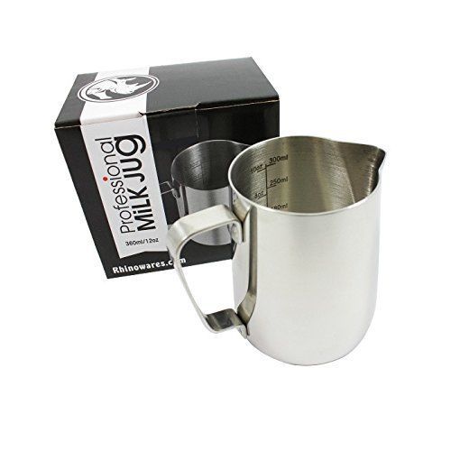 BrewGlobal Rhinoware Professional Milk Pitcher, Stainless Steel 12 oz RHMJ12OZ