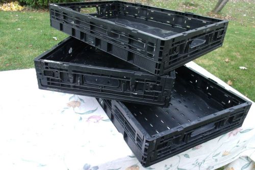 PLASTIC BLACK FOLDING COLLAPSIBLE STACKING CRATES /LUGS BINS BASKETS - 4&#034; Sides