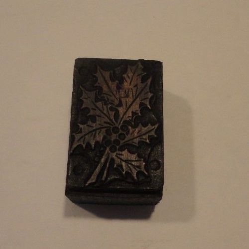 Vintage Printers Print Press Block Of Holly Leaves