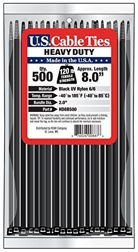 US Cable Ties HD8B500 8-Inch Heavy Duty Cable Ties, UV Black, 500-Pack