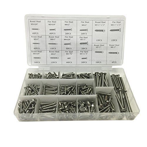CO-RODE 384Pcs Stainless Steel Self Tapping Screw Assortment with Flat Head,