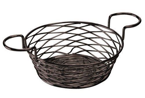 American Metalcraft BNBB83 Round Birdnest Wire Basket with Ramekin Holder, Black