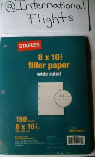 Staples 3 Hole 150 Sheets 8x10 1/2 Filter Line Paper Wide Ruled 203 x 266mm
