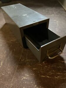Vintage Cole Steel Industrial Drawer Metal Card File Box 16&#034; Green (AP)