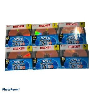 6 pkg DVD-R Sparklers Maxell 5 CD each 30 Total 5 assorted Colors 120 min 4.7 GB