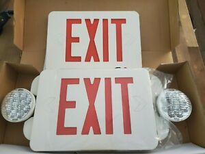 Compact &amp; Slim Red Combo Exit Sign w/Emergency Lights,120/277V Dbl Face