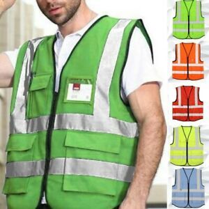 Color Large Security Zipper Waistcoat Clothes Vest Reflective Visibility Safety