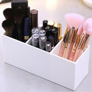 Makeup Brush Eyebow Set Case 3 Slot Rectanglar Cosmetic Organizer White