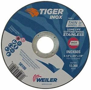 Weiler 58100 4-1/2&#034; x 0.045&#034; Tiger INOX Type 1 Thin Cutting Wheel INOX60S 7/8...