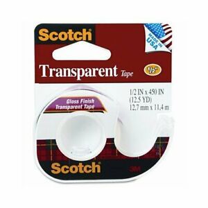 Scotch Transparent Glossy Tape Dispenser, 1/2&#034; x 450&#034;