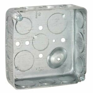 Hubbell-Raco 192 Square Box, 1-1/2&#034; Depth, 1/2&#034;-3/4&#034; Knock-Out, 4&#034; (Pack of 50)