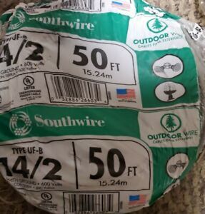 Southwire Type UF-B 14/2 With Ground 600V 50FT 15.24M Outdoor Wire Feeder Cable