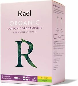 Rael Organic Cotton Unscent Tampons - BPA Free Plastic Applicator, Chlorine Free