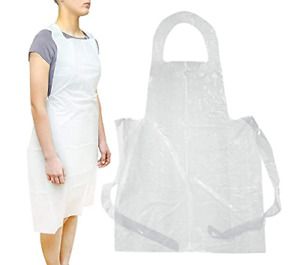 Pack of 200 White Poly Disposable Aprons 28 x 46. Thickness 1 Mil. Low Density