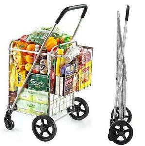 Shopping Cart with Wheels, Metal Grocery Cart with Wheels, Shopping Large