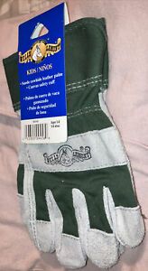 Wells Lamont Suede Cowhide Leather Childrens Work Gloves Green 945m Ages 5-8 NEW