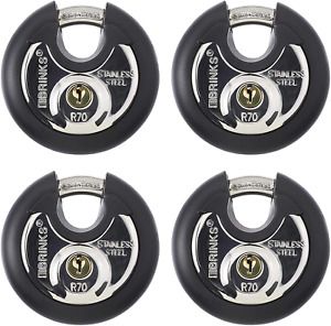 Brinks 673-70401 70mm Commercial Discus Lock with Stainless Steel Shackle, 4-Pac