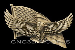 3D STL Model for CNC Router Carving Artcam Aspire USA Flag America Eagle D137