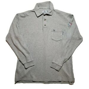 Tyndale XL FR Fire Flame Resistant Thick Gray Long Sleeve Polo Shirt FRMC USA