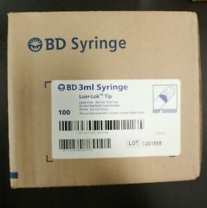 BD Leur-Lok 3ml Syringes, Box of 100, Individually wrapped, disposable, 309585