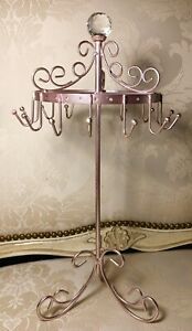 Rose Gold Color Jewelry Hanger Holder 14 Hooks Acrylic Jewel Accent 14.5&#034;