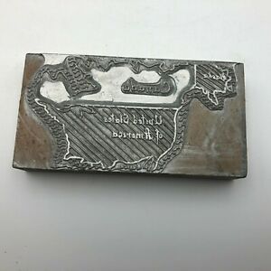 Vtg United States Of America Canada Printers Block USA Mexico Alaska Map H1