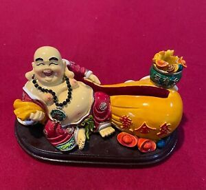 Buddha Business Card/Pencil Holder Painted Figured Dcor