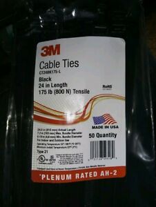 50 Black 24&#034; inch Wire Cable Zip Ties Nylon Tie Wraps 175lb USA Made Tiger Ties.