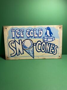 penguin ice cold snow cones metal sign (b17