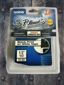 Brother P-Touch TZ231 1/2&#034; (12mm) x 26.2ft (8m) Black Ink on White Tape