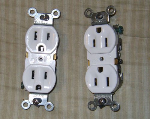 TWO (2) New White Double Electrical Outlet Receptacles Plugs LEVITON 15A 125V