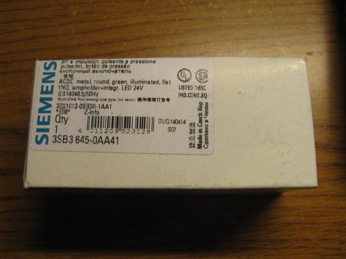 SIEMENS 3SB3 645-0AA41 GREEN 24V LED PUSHBUTTON, NEW IN BOX, (28 AVAIL) CHEAP!!