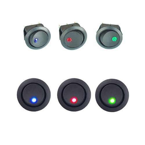 15X Blue+Red+Green Dot Led Light Round Rocker Toggle Switch Spst On-Off Control