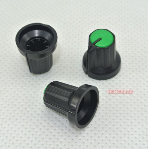 20pcs KNOB Pointer,Plastic Black-Green,for 6mm shaft Pot