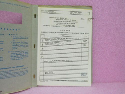 Bristol manual 560 wide-strip dynamaster recorder instruction book (7/61) for sale