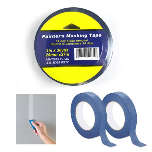 2 Rolls Painters Masking Tape Blue 1 Inch X 30 Yds Less Edge Bleed Multi-Surface