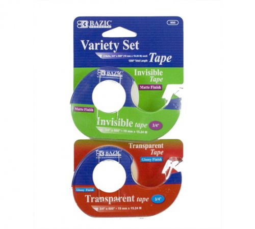 BAZIC 3/4&#034; X 600&#034; Invisible &amp; Transparent Tape Variety Set (2/Pack), Case of 24