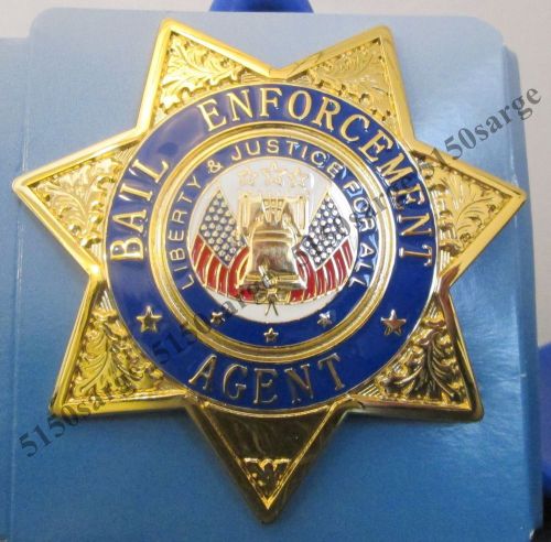 Gold tone:  bail enforcement agent  badge. 7 point star 3&#034; for sale