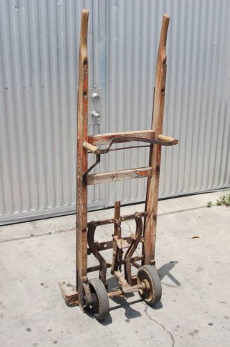 Vintage-hand-truck-carton-clamp-wood-dolly-tire-grocery for sale