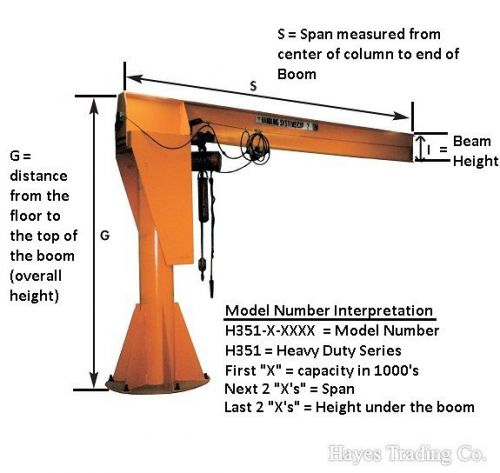 Jib crane, 5-ton, 10&#039; boom, 13&#039;6&#034; high, h351-10-1012 for sale