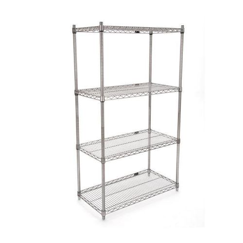 Gray Powder Coated Wire Shelving  Unit 4 Shelves/4Post 18x36x64