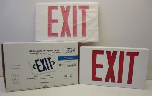 (3) red exit sign led ac w/ battery back up single or double face damp location for sale