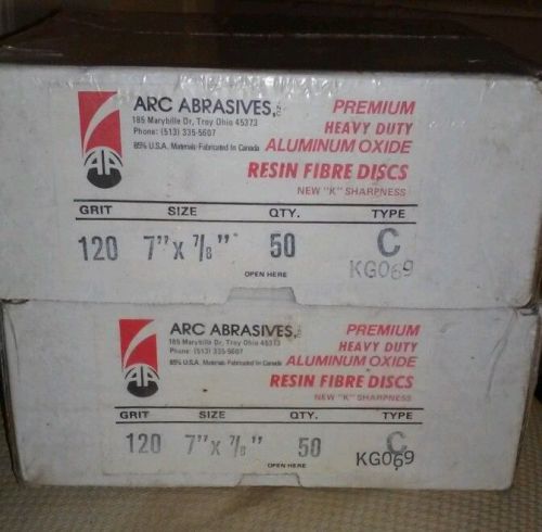 BOX OF 50 ARC ABRASIVES H/D ALUNIMUM OXIDE 120 GRIT 7&#034; X 7/8&#034;  GRINDING DISKS