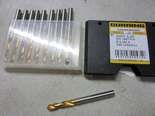 10 new guhring 5.18mm / #6 hss stub screw machine length tin coated twist drills for sale