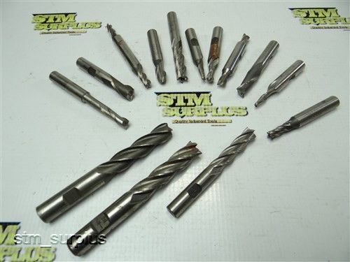 NICE LOT OF 14 HSS SINGLE &amp; DOUBLE ENDED END MILLS 3-16&#034; TO 1/2&#034; MELIN