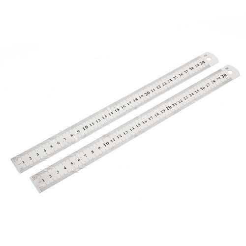 Student 30cm 12 inch double sides metric straight ruler silver tone 2 pcs for sale