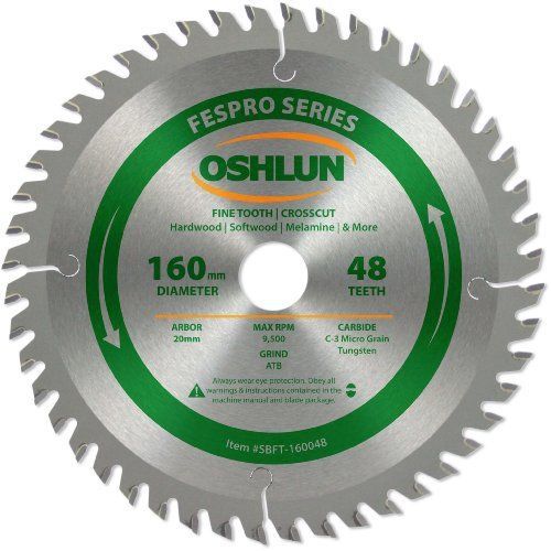 Oshlun SBFT-160048 160mm 48 Tooth FesPro Crosscut ATB Saw Blade W/ 20mm Arbor