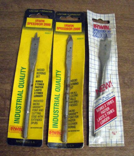 3 irwin speedbor 2000 wood boring bits 5/16&#034; 5/8&#034; &amp; 7/16&#034; new old stock for sale